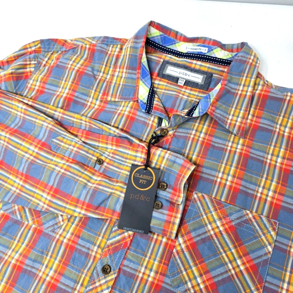 NWT‎ pd & c Classic Fit Long Sleeve Plaid Button Up Shirt Men's Size 2XL Cotton.